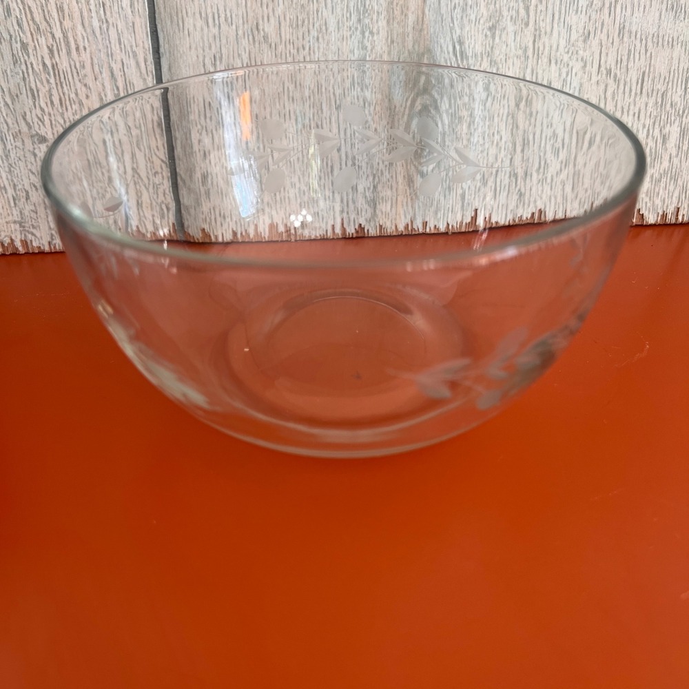 Princess House Heritage Etched Glass Bowl Floral Vine Clear Crystal 5.5 Inch